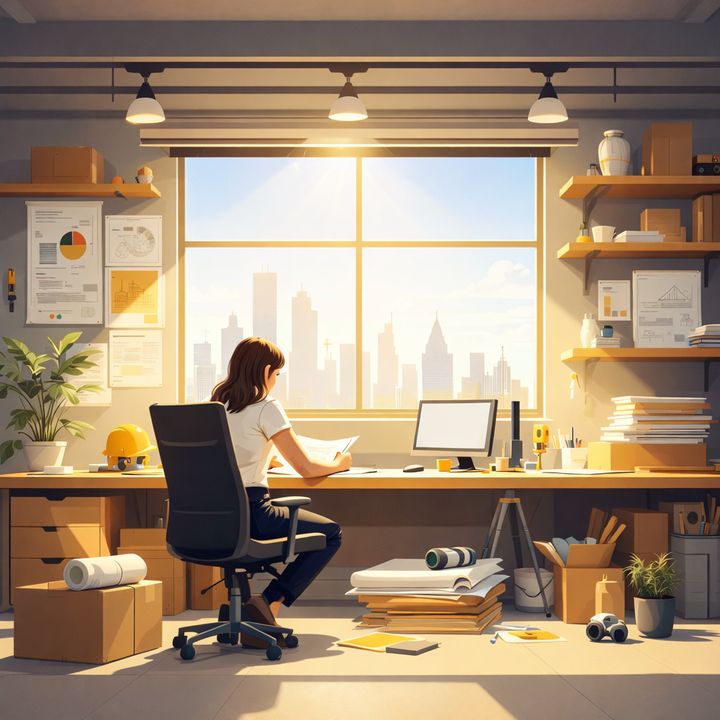 Illustration: Ingenieurin am Arbeitsplatz